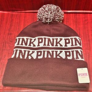 Victorias Secret PINK Burgundy Pom knit Hat